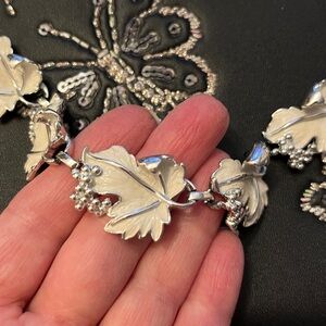 Vintage White Enamel, Grape Leaf Necklace